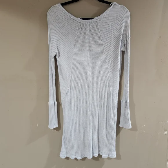 Free People Tunic Light Blue Textured Scoop Neck Long Sleeve Extra Oversized Med - Picture 4 of 4